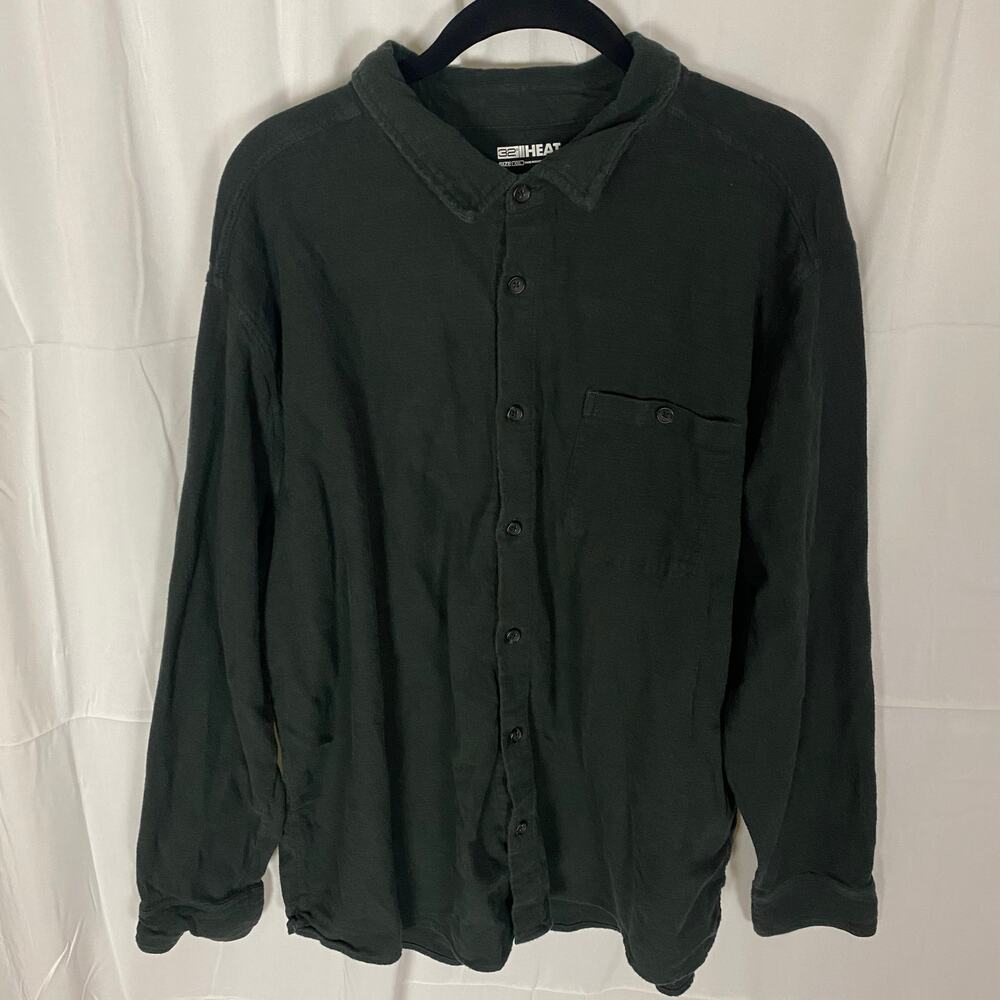 32 Degrees Heat XXL Cozy Button-Up Shirt Black Stretch Cotton Blend Long Sleeve
